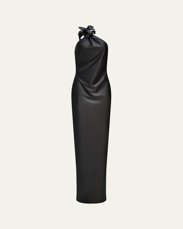 Rhia One-Shoulder Faux Leather Column Gown